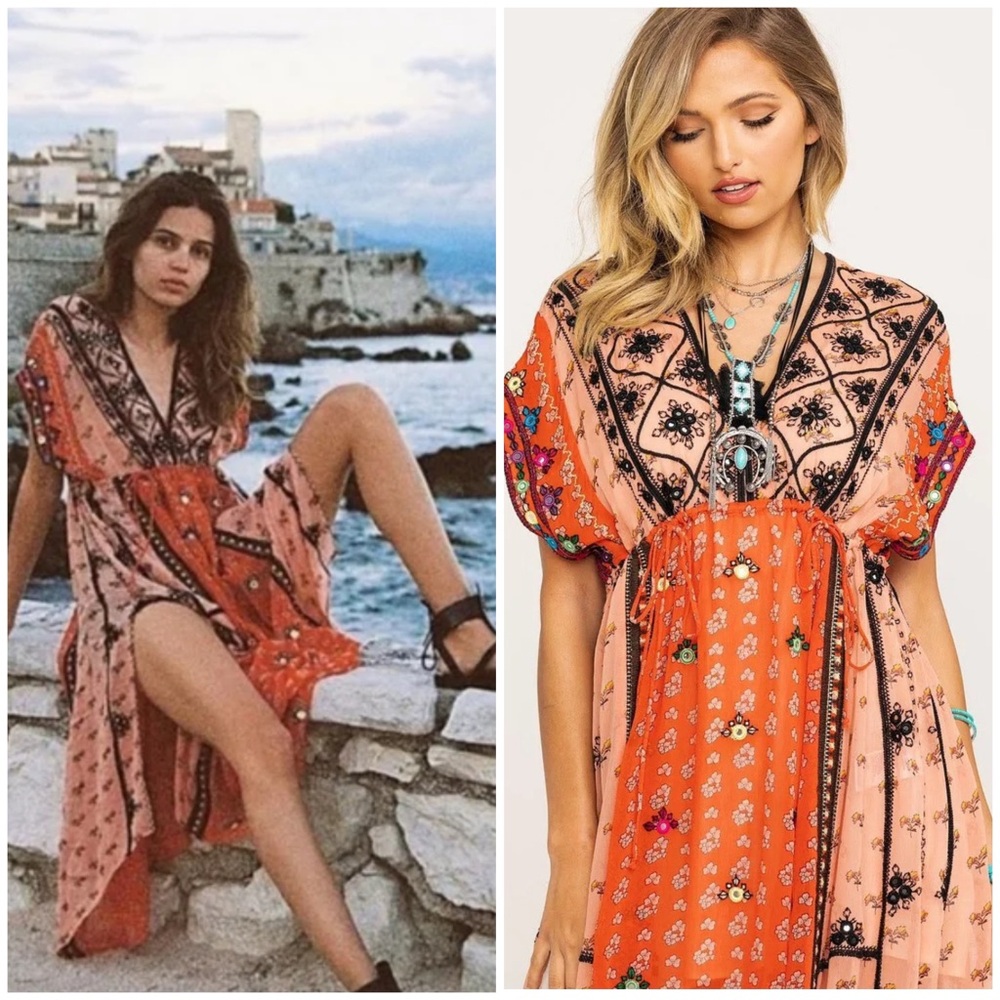 𝓯𝓹 Free People ~ ✨ Host Pick ✨ Smiling Sun Embroidered Maxi Top Duster / Coverup